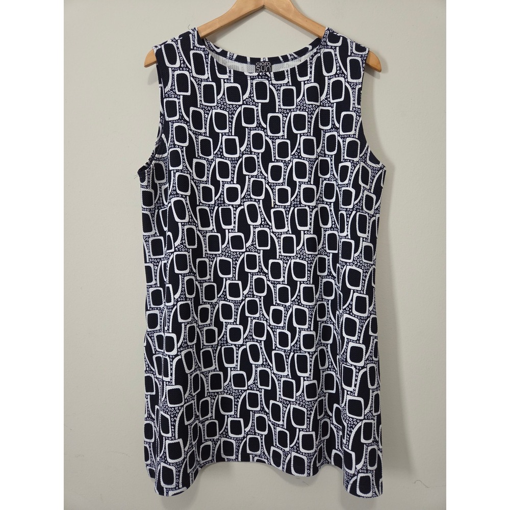 Clara Sunwoo Navy White Geometric Print‎ Sleeveless Tunic Top XL Made in USA